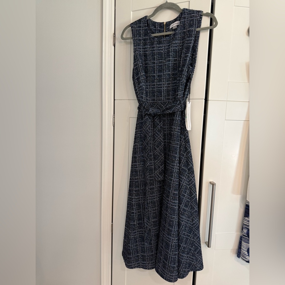 Calvin Klein Navy Tweed Fit & Flare Midi Dress – Sleeveless